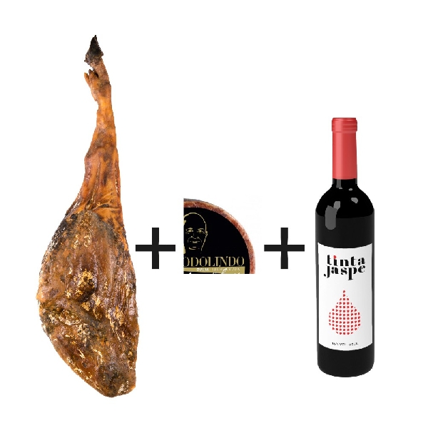 Jamón Ibérico + Cuña de queso + Botella de vino